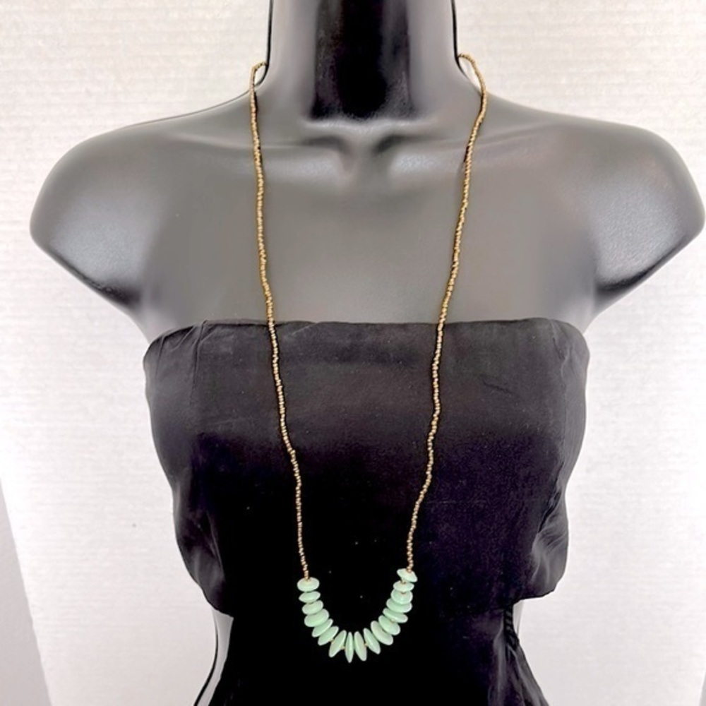 Life Beads Turquoise and gold beaded Paper beaded Statement Necklace with clasp